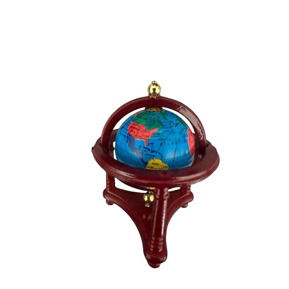 Dollhouse 1:12 Rolling World Globe with Wooden Stand Miniature Furniture Red - Picture 3 of 6
